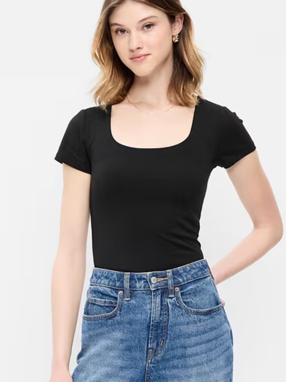 Black & White Scoop Neck Short Sleeve Top